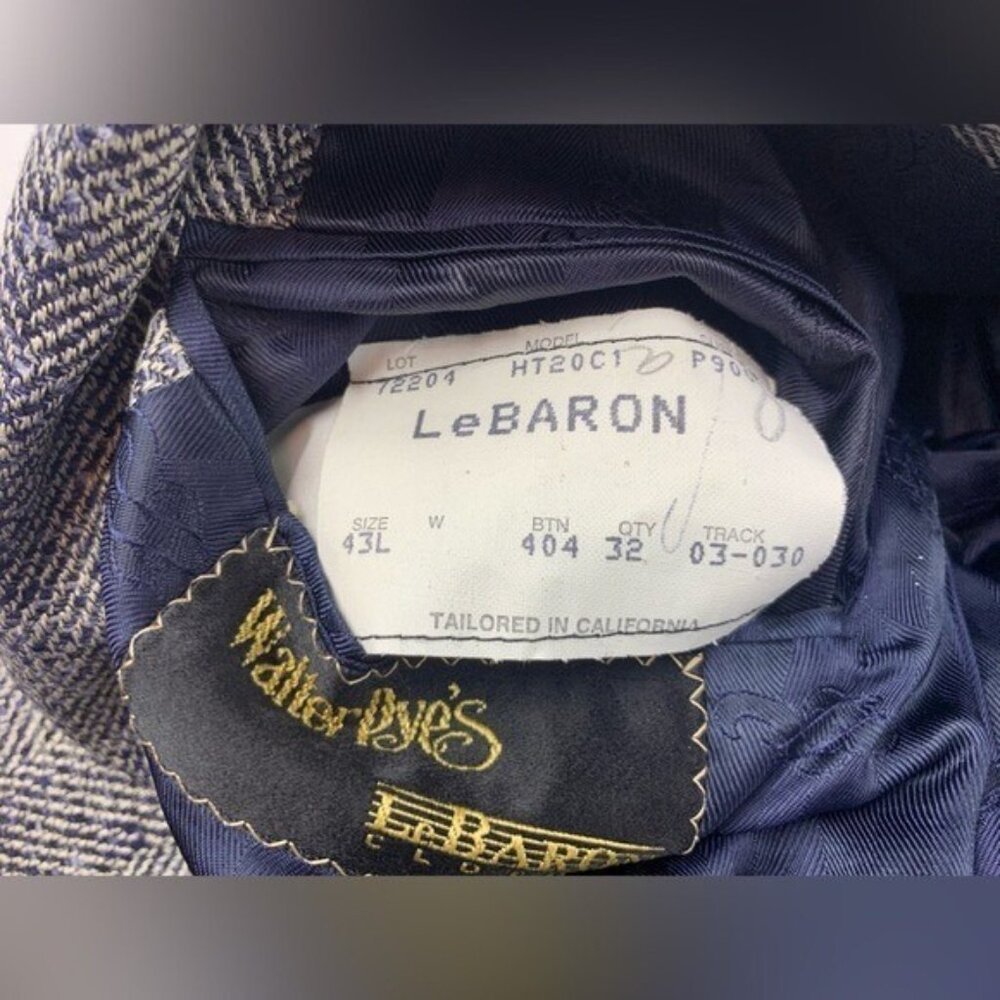 Vintage Walter Pye's LeBaron Clothes Blazer Jacket Dark Blue Herringbone 43L EUC - Picture 11 of 14